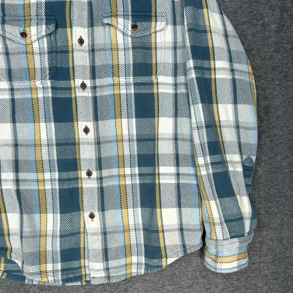 Outerknown Blanket Shirt Mens M Green Plaid Thick Knit Flannel Long Sleeve - Picture 5 of 11